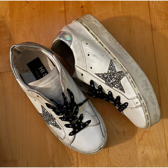 Golden Goose Hi Star Chunky Sneakers White Sparkle Star Logo Luxury 36 - Picture 1 of 7